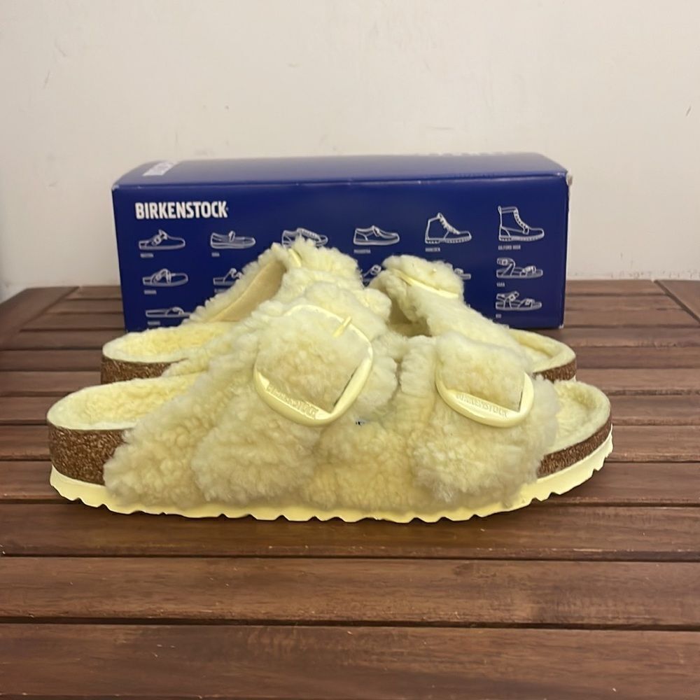 Birkenstock Arizona Big Buckle Shearling Sandals Yellow EU 39/US Women 8/UK 5.5 - Picture 5 of 12